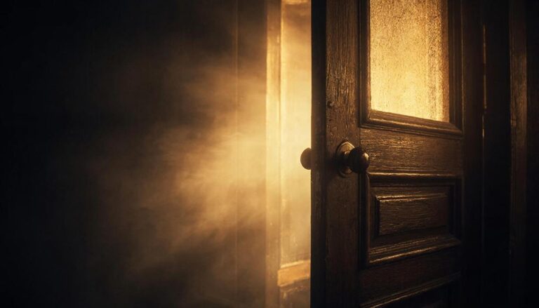 Мистическая светящаяся дверь в темном коридоре — символ выбора и зова подсознания во сне.