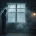 Отчим в таинственной комнате с тенями и туманом за окном, мистический образ из сна