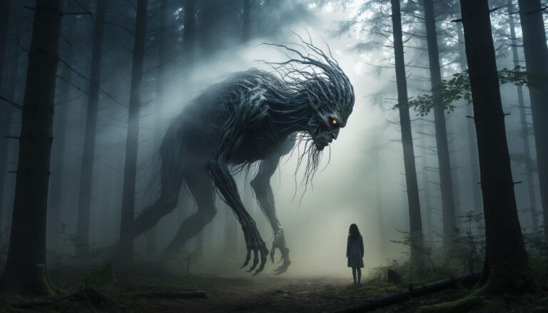 Превращение человека в туманном лесу, мистическая сцена из сна