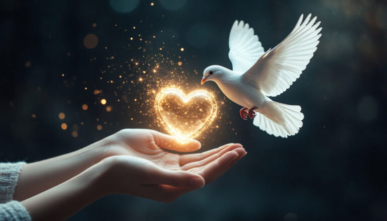 Руки выпускающие светящееся сердце символ освобождения от прошлого.