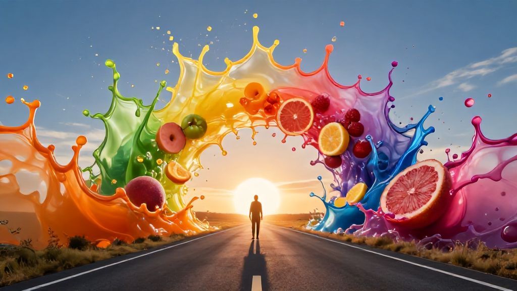 Дорога из разноцветных брызг сока символ жизненного пути во сне.