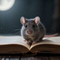 Мистическое изображение маленькой мыши на старинной книге