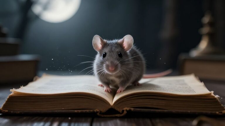 Мистическое изображение маленькой мыши на старинной книге