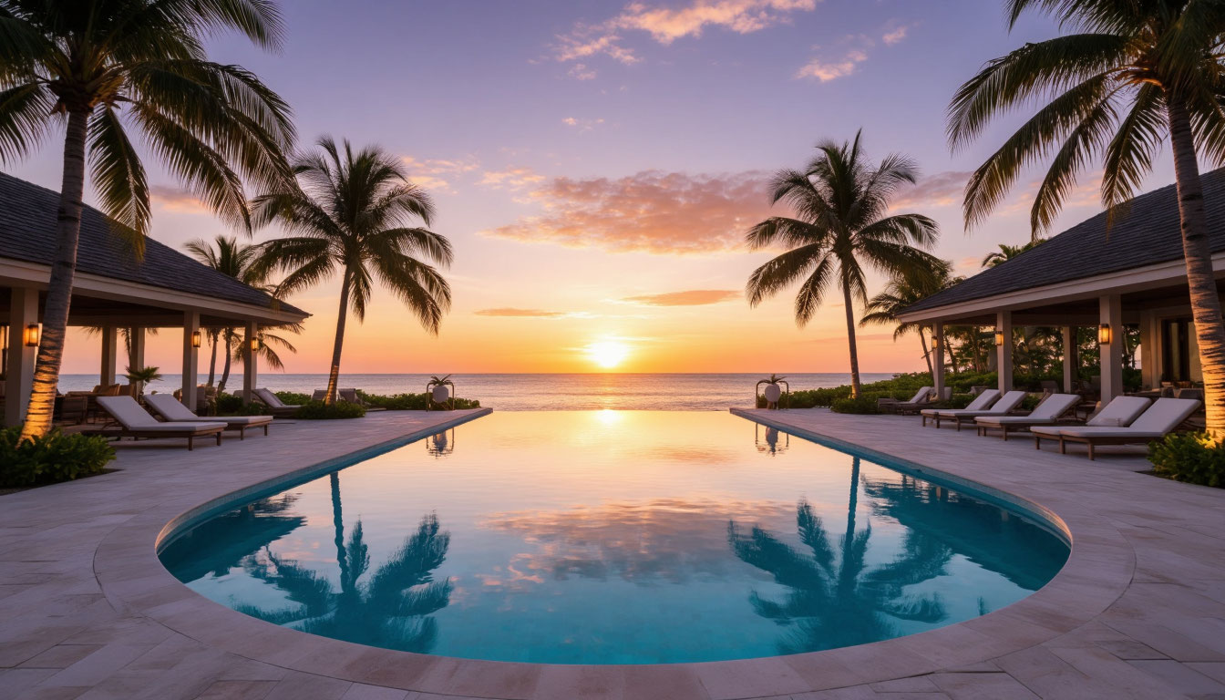 Роскошный тропический курорт на закате как символ душевного покоя
