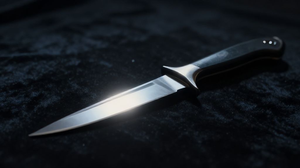 Острый стальной нож в лучах таинственного света