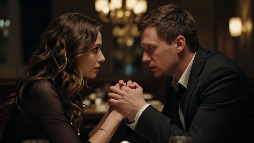 мужчина признается женщине в чувствах в романтической обстановке