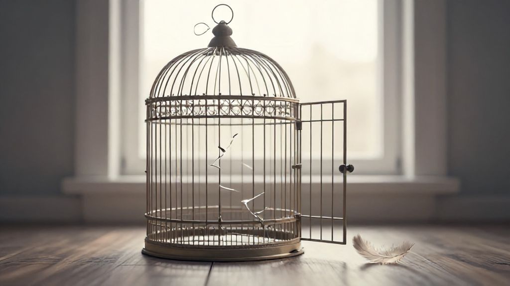 Разбитая клетка с открытой дверцей как символ свободы