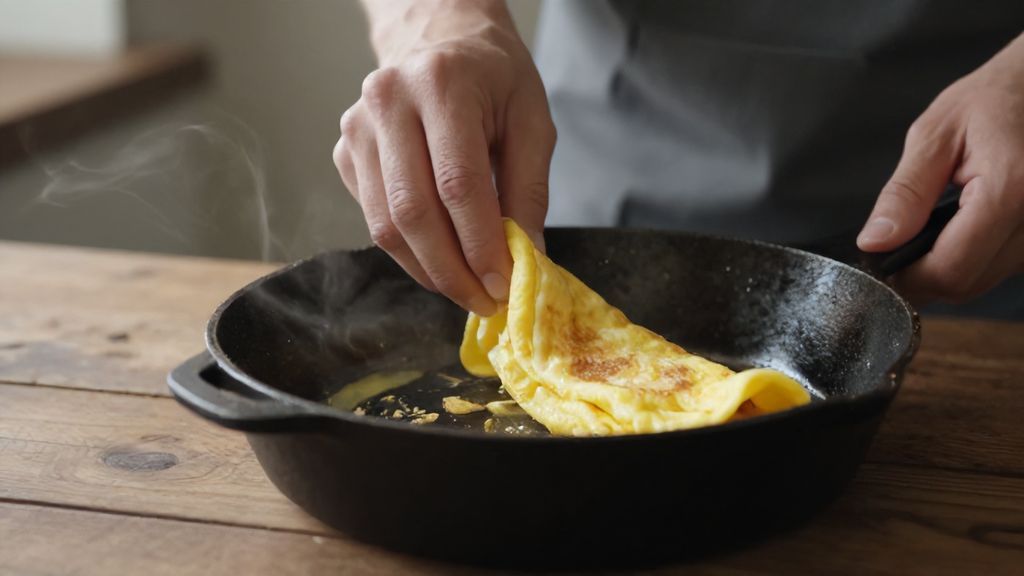 Процесс приготовления омлета на старой кухне