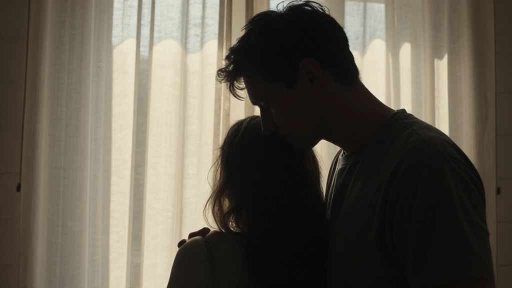 Нежное проявление чувств парня к девушке в домашней обстановке