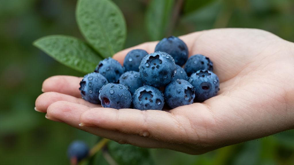 Спелая лесная голубика с каплями воды