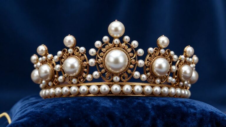 Драгоценная диадема с жемчугом на синем бархате
