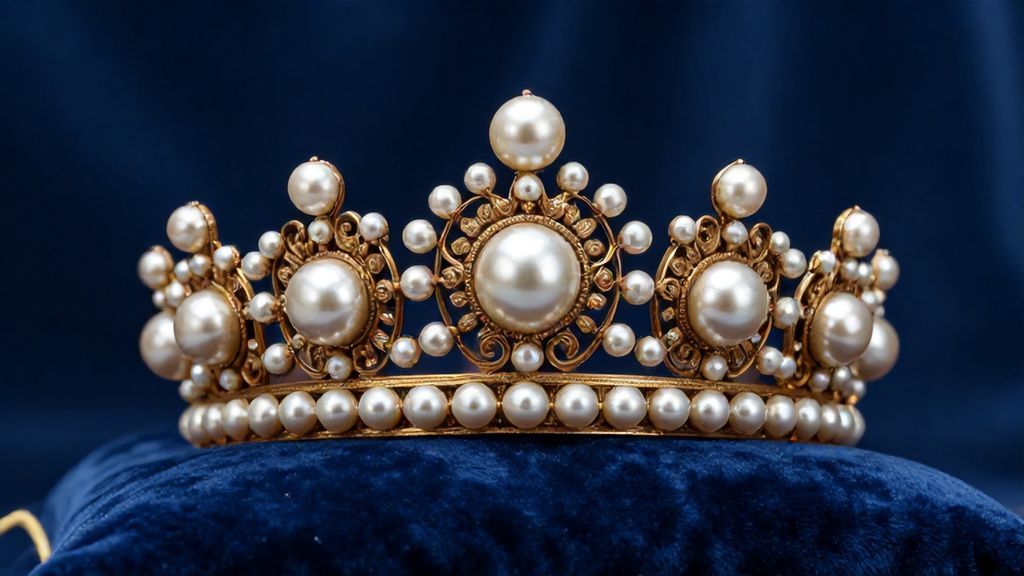 Драгоценная диадема с жемчугом на синем бархате