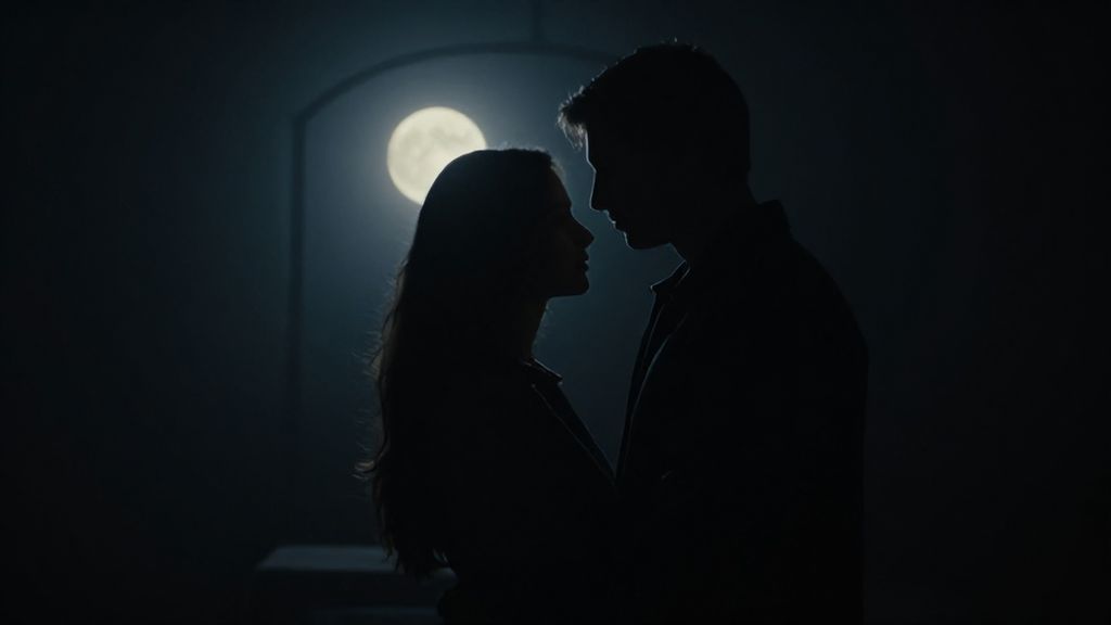 Силуэты обнимающейся пары в полной темноте во сне