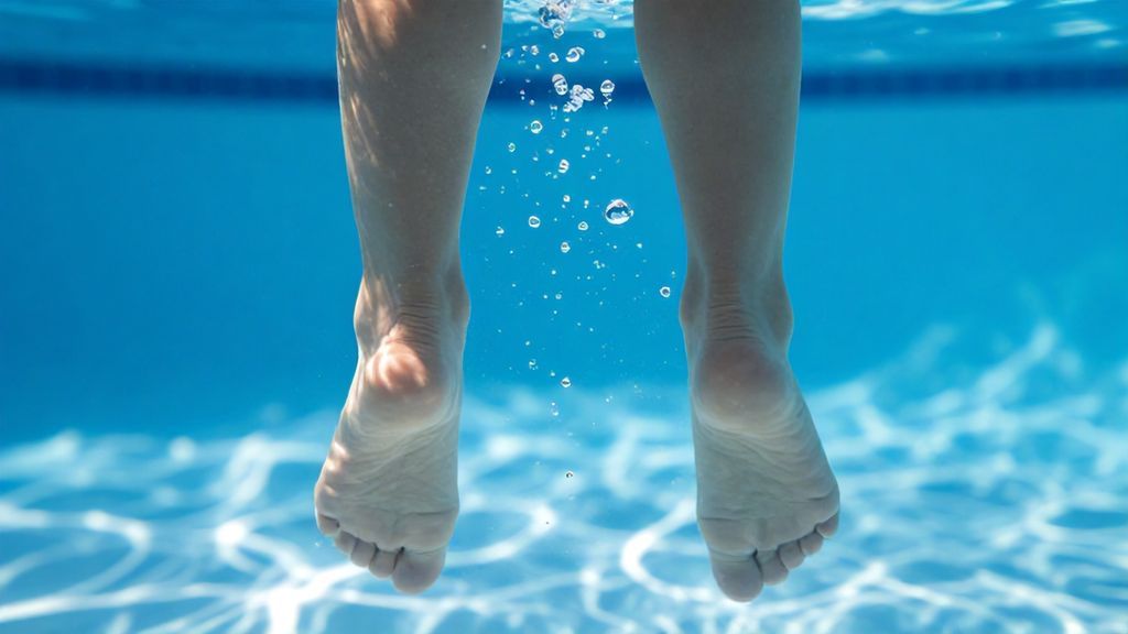 Подводная съемка ног в бассейне как символ обучения плаванию с мужем