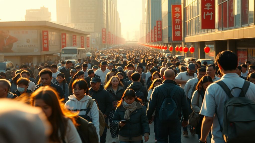 Толпа людей китайской национальности на улице города во сне