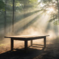 Деревянный стол в лесу как символ поиска ответов в подсознании и толкования снов.