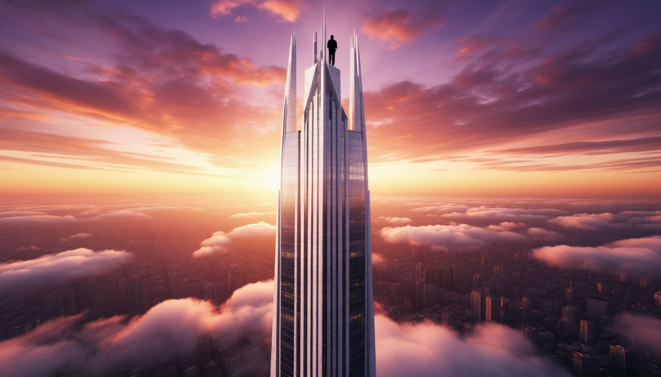 Сновидение о величественном небоскребе над облаками